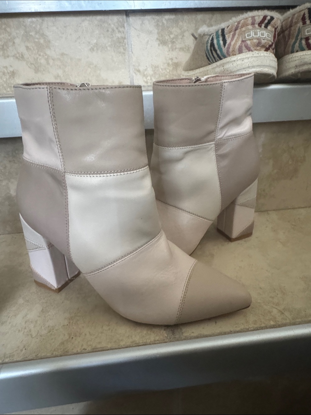 Madden Girl Neutral Patchwork Leather Ankle Boots